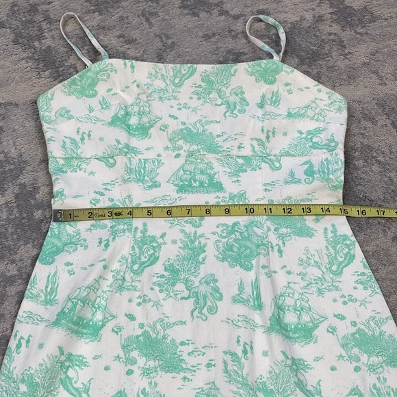 New Avec Les Filles Just Sea Denim Mini Dress in Seafoam Mermaid Toile Sz 10 - Picture 7 of 11